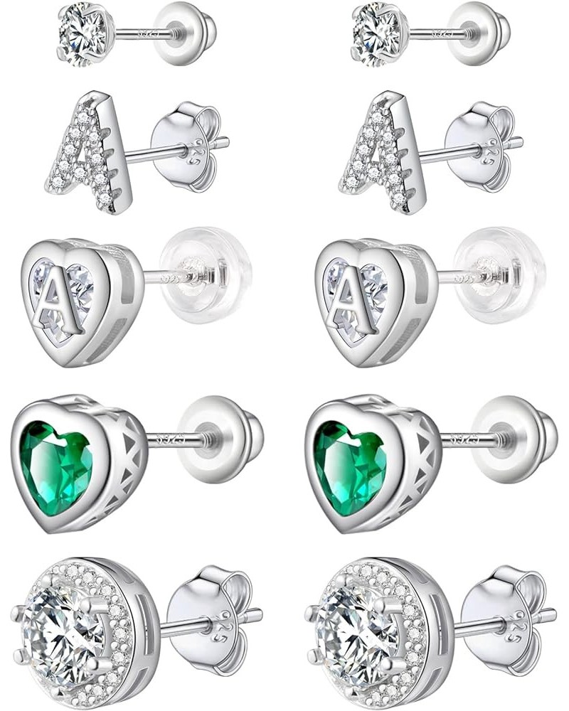 5 Pairs Stud Earrings Set, Hypoallergenic Cubic Zirconia 316L Earrings Stainless Steel CZ Earrings 3-8mm (Steel color) F1 $10...