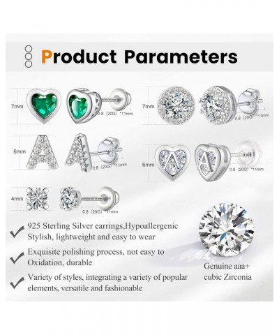 5 Pairs Stud Earrings Set, Hypoallergenic Cubic Zirconia 316L Earrings Stainless Steel CZ Earrings 3-8mm (Steel color) F1 $10...