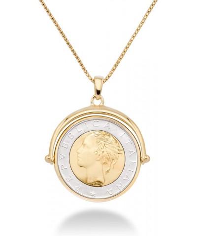 18K Gold Over 925 Sterling Silver Italian Genuine 500-Lira Reversible Flip Coin Pendant Chain Necklace for Women, Chain Medal...