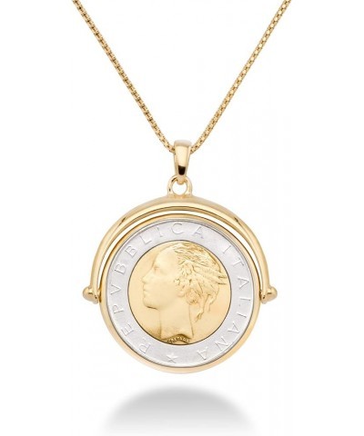 18K Gold Over 925 Sterling Silver Italian Genuine 500-Lira Reversible Flip Coin Pendant Chain Necklace for Women, Chain Medal...