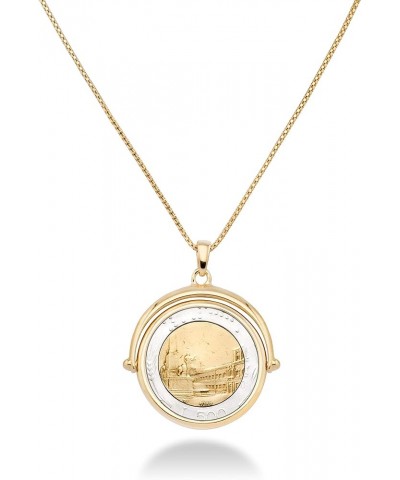 18K Gold Over 925 Sterling Silver Italian Genuine 500-Lira Reversible Flip Coin Pendant Chain Necklace for Women, Chain Medal...