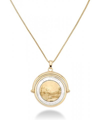 18K Gold Over 925 Sterling Silver Italian Genuine 500-Lira Reversible Flip Coin Pendant Chain Necklace for Women, Chain Medal...