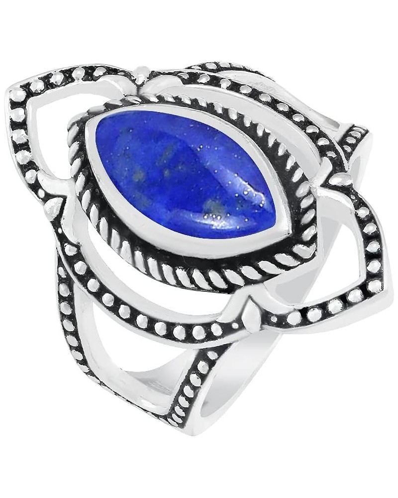 Sterling Silver Plated Genuine Gemstone Marquise Shape Handmade Solitaire Rings Lapis Lazuli $9.53 Rings