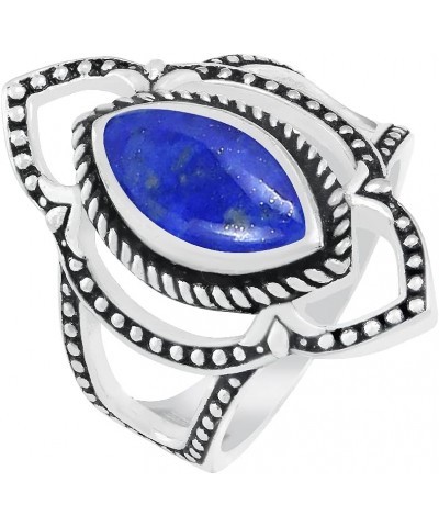 Sterling Silver Plated Genuine Gemstone Marquise Shape Handmade Solitaire Rings Lapis Lazuli $9.53 Rings