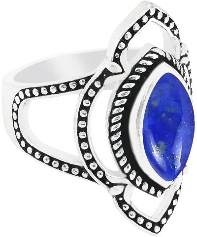 Sterling Silver Plated Genuine Gemstone Marquise Shape Handmade Solitaire Rings Lapis Lazuli $9.53 Rings