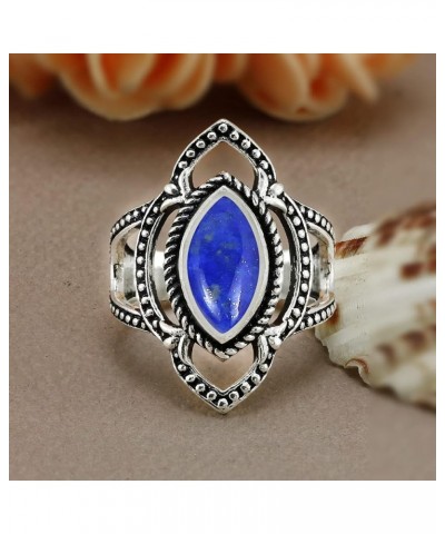 Sterling Silver Plated Genuine Gemstone Marquise Shape Handmade Solitaire Rings Lapis Lazuli $9.53 Rings