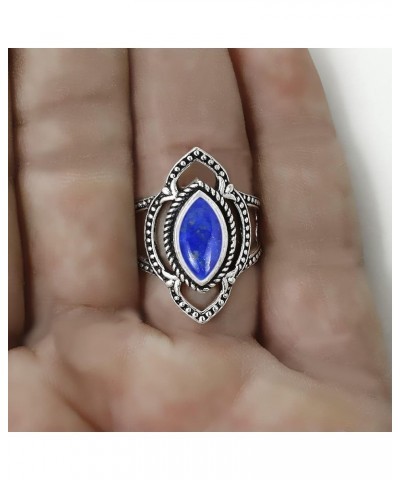 Sterling Silver Plated Genuine Gemstone Marquise Shape Handmade Solitaire Rings Lapis Lazuli $9.53 Rings