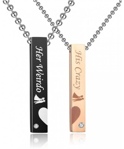 His & Hers Matching Set Stainless Steel His Crazy Her Weirdo Heart With Heart Couple Bar Pendant Necklace His Crazy $8.80 Jew...