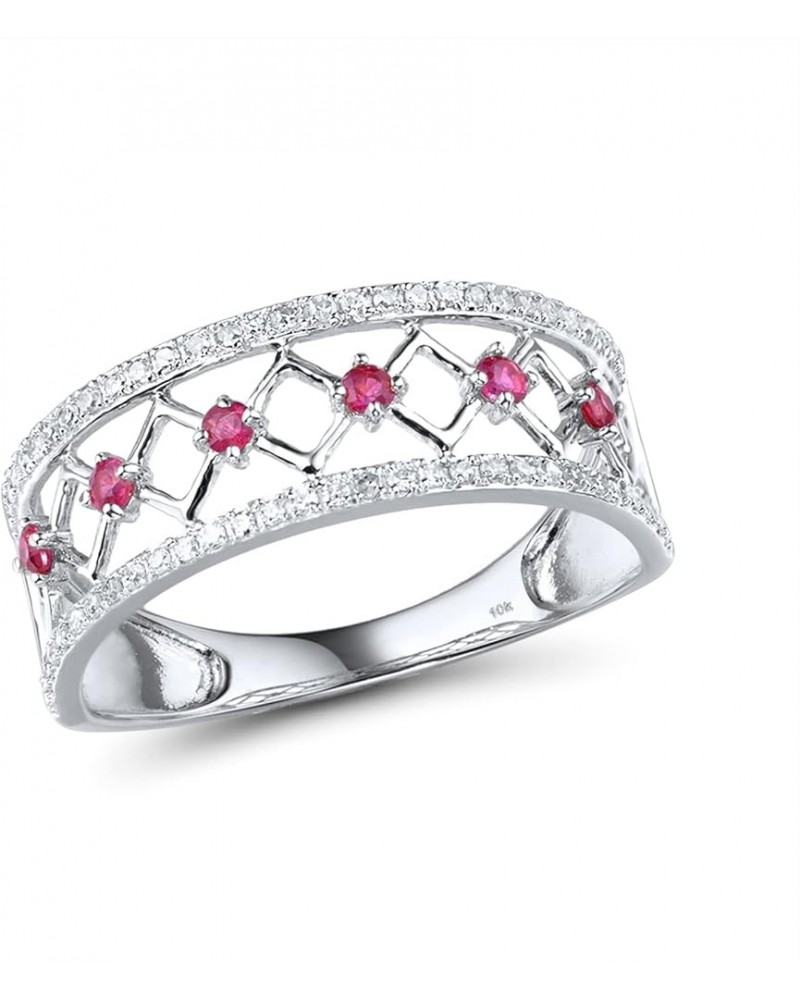 10K Solid Gold Gemstone Genuine Diamond Openwork Dainty Band Ring for Women Ruby $91.20 Rings