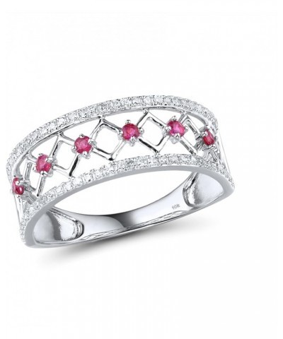 10K Solid Gold Gemstone Genuine Diamond Openwork Dainty Band Ring for Women Ruby $91.20 Rings