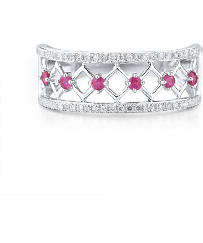 10K Solid Gold Gemstone Genuine Diamond Openwork Dainty Band Ring for Women Ruby $91.20 Rings