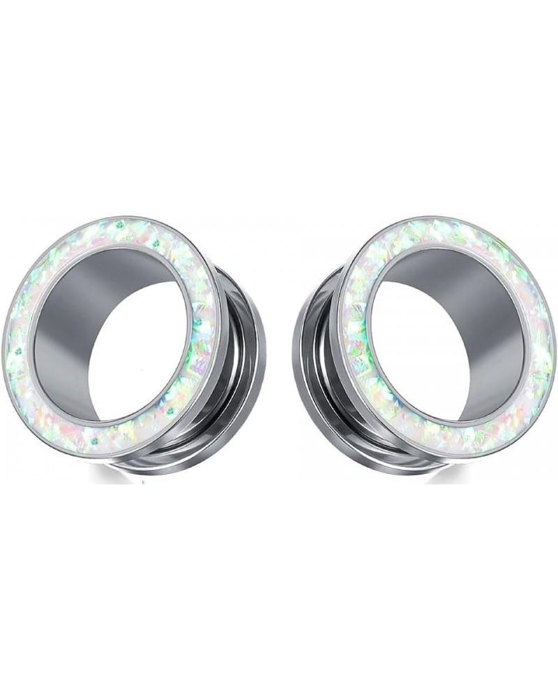 Ear gauges plugs stainless steel created-opal screw back 22mm-7/8 inch silver white rim $8.75 Body Jewelry