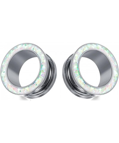 Ear gauges plugs stainless steel created-opal screw back 22mm-7/8 inch silver white rim $8.75 Body Jewelry