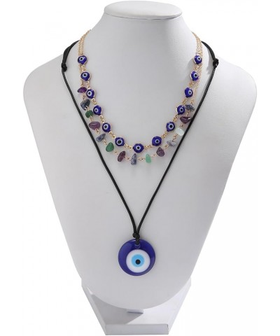 Layered Evil Eye Necklace Y2K Necklace 2-4Ps Blue Mal De Ojo Turkish Glass Leather Rope Necklace Healing Crystal Necklace Luc...