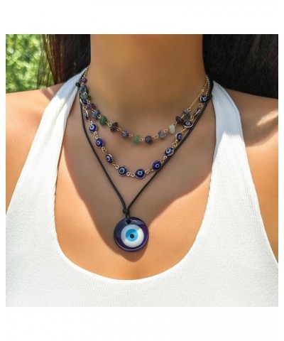 Layered Evil Eye Necklace Y2K Necklace 2-4Ps Blue Mal De Ojo Turkish Glass Leather Rope Necklace Healing Crystal Necklace Luc...