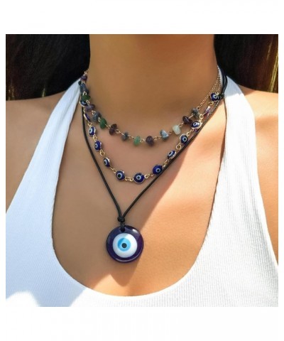 Layered Evil Eye Necklace Y2K Necklace 2-4Ps Blue Mal De Ojo Turkish Glass Leather Rope Necklace Healing Crystal Necklace Luc...