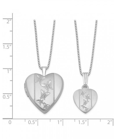 925 Sterling Silver Rhodium-Plated Polished and Satin Butterfly Heart Locket Necklace and 14in Pendant Necklace Set for Women...