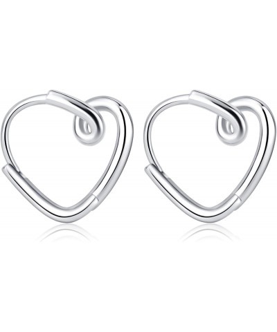 Sterling Silver Heart Huggie Earrings For Women | Sliver Heart Hoop Earrings | Heart Cartilage Hoops For Girls $6.83 Earrings