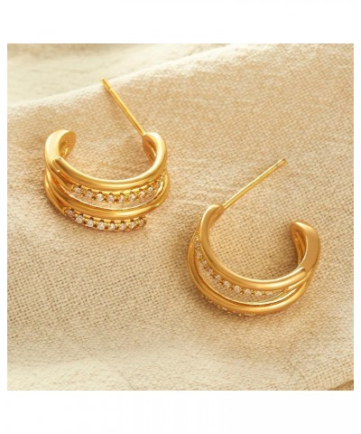 Gold Hoop Earrings for Women 14K Gold Plated Open C Shape Thick Double Hoop Earrings Hypoallergenic Lightweight Earrings for ...