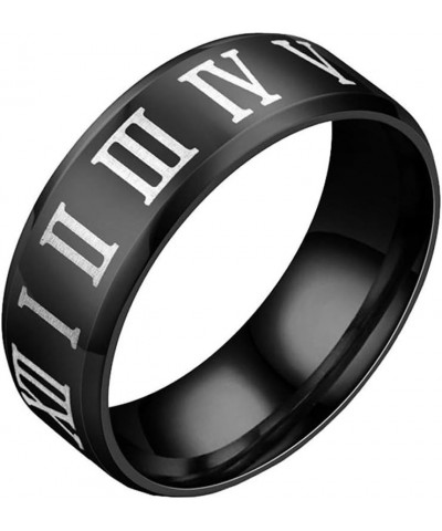 Unisex Stainless Steel Jewelry 8MM Classic Roman Numerals Couple Ring Wedding Band Black $6.99 Rings