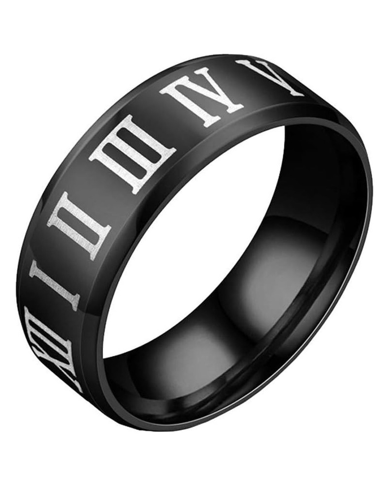 Unisex Stainless Steel Jewelry 8MM Classic Roman Numerals Couple Ring Wedding Band Black $6.99 Rings