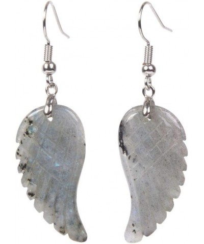 Gemstone Crystal Healing Reiki Chakra Handmade Angel Wing Dangle Earrings Labradorite $8.84 Earrings