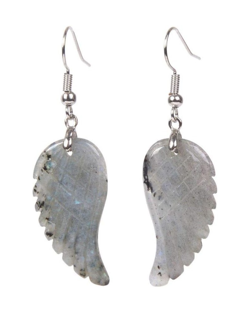 Gemstone Crystal Healing Reiki Chakra Handmade Angel Wing Dangle Earrings Labradorite $8.84 Earrings