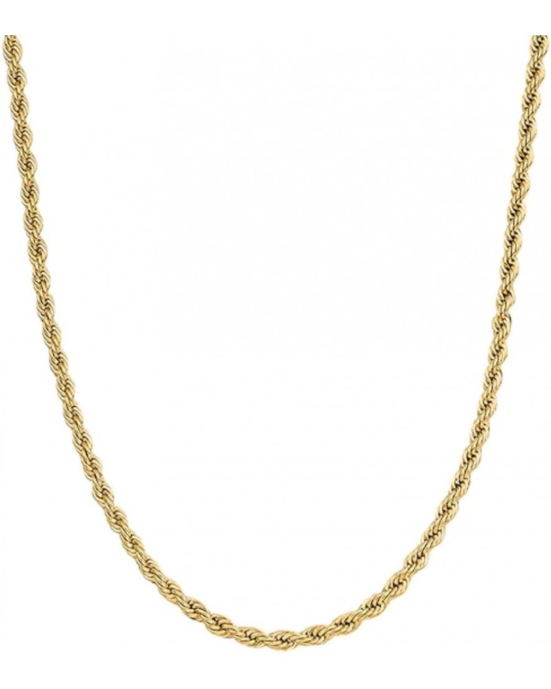 Rope Chain Necklace, 18k Gold Plated over Stainless Steel For Men & Women, 3mm +1mm Width, Length 14"&16"+2 Gold $10.20 Neckl...