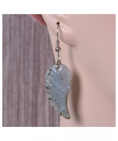 Gemstone Crystal Healing Reiki Chakra Handmade Angel Wing Dangle Earrings Labradorite $8.84 Earrings