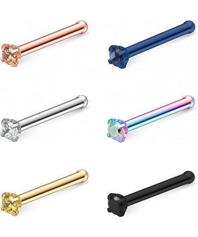 6-18PCS 22G Surgical Steel Mix Color Diamond CZ Nose Stud Rings Bone Pin Piercing Jewelry 1.5mm 2mm 2.5mm 3mm 6PCS - 1.5mm CZ...