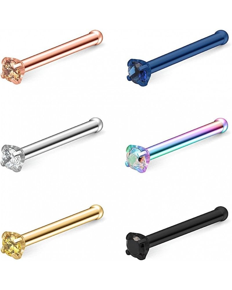 6-18PCS 22G Surgical Steel Mix Color Diamond CZ Nose Stud Rings Bone Pin Piercing Jewelry 1.5mm 2mm 2.5mm 3mm 6PCS - 1.5mm CZ...