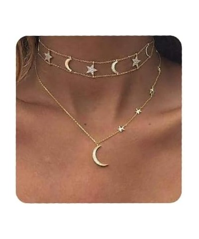 Bohemia Layered Choker Necklace Star and Moon Necklace Crescent Moon Pendant Necklace Crystal Star Choker for Women and Girls...