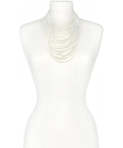 Multi Strand Statement Bib Necklace with Magnetic Clasp for Women White $30.73 Necklaces