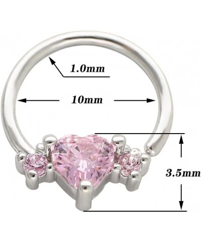 1Pc 18G 20G Small Heartshaped Noserings Hoop Tiny Pink Cubic Zirconia ThreeHearts Assemble 316L Surgical Stainless Steel Nost...