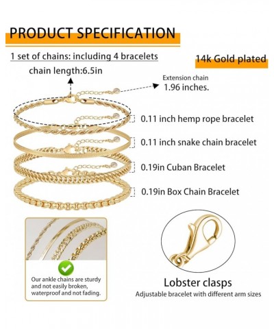 Dainty Gold Bracelet for Women 14K Gold Plated Lightweight Chain Bracelet Herringbone Twisted Rope Box Mesh Bracelet Charm Mi...