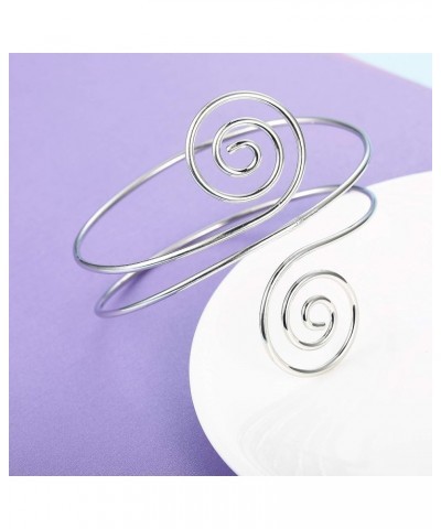 3-6PCS Minimalist Coil Upper Armband Adjustable Cuff Armlet Arm Cuff Bracelet Filigree Swirl A:Silver tone $9.51 Bracelets