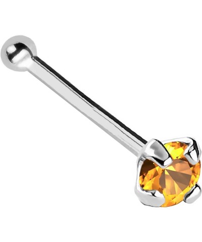 22G Solid 14Kt Gold Nose Bone Stud with Prong Set real Citrine Gemstone, 14kt Yellow Gold or 14kt White Gold - November Birth...