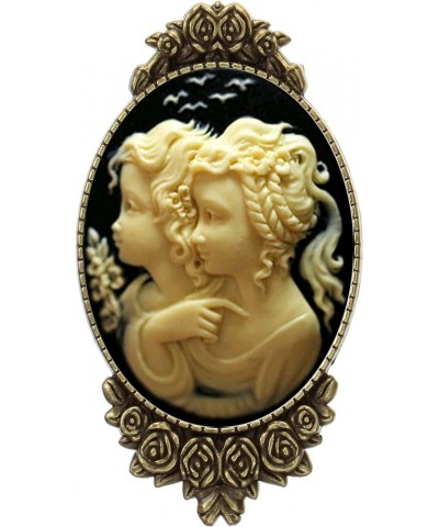 Cameo Style Brooch Pin Rose Decor Antique Brass Fashion Jewelry Pouch for Gift Twin sisters $9.44 Brooches & Pins