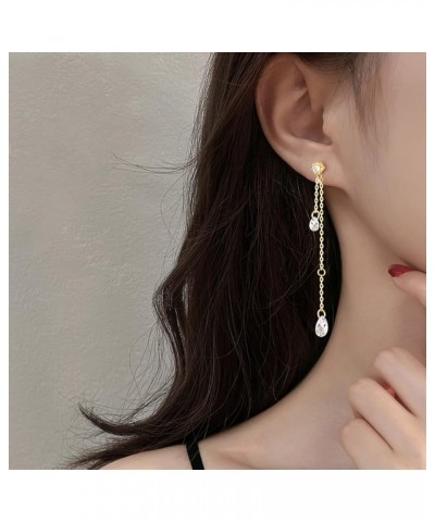 925 Sterling Silver CZ Droplet Dangle Earrings Chain for Women Teen Girls Teardrop Dangling Earrings Tassel Sparkling CZ Stud...