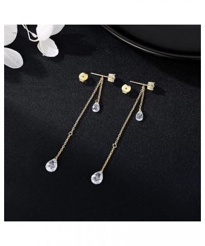 925 Sterling Silver CZ Droplet Dangle Earrings Chain for Women Teen Girls Teardrop Dangling Earrings Tassel Sparkling CZ Stud...