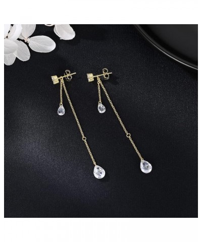 925 Sterling Silver CZ Droplet Dangle Earrings Chain for Women Teen Girls Teardrop Dangling Earrings Tassel Sparkling CZ Stud...