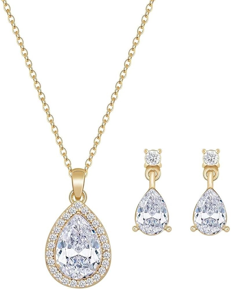 Bridesmaid Jewelry Set Gift for Wedding,18K Gold/Rose Gold/Silver Plated Teardrop Pendant Necklace Earring Set for Women Girl...