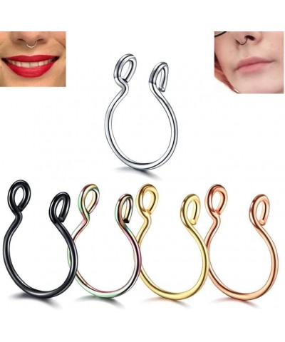 Nose Rings Fake Septum Rings Hoop Nostril Piercing Ring Clip On Nose Rings Body Jewelry For Women Men $3.79 Body Jewelry