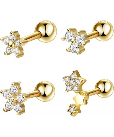 4pcs mix sterling silver 925 cartilage earring flower gold $12.38 Body Jewelry