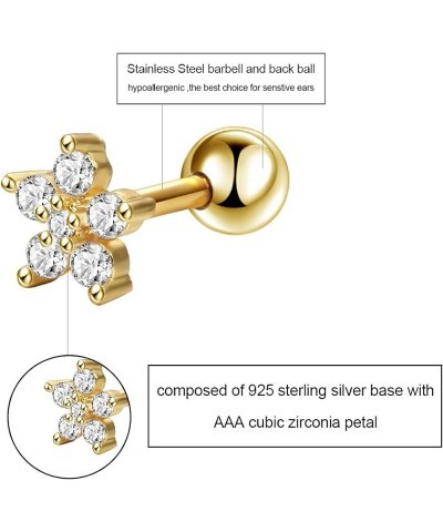 4pcs mix sterling silver 925 cartilage earring flower gold $12.38 Body Jewelry