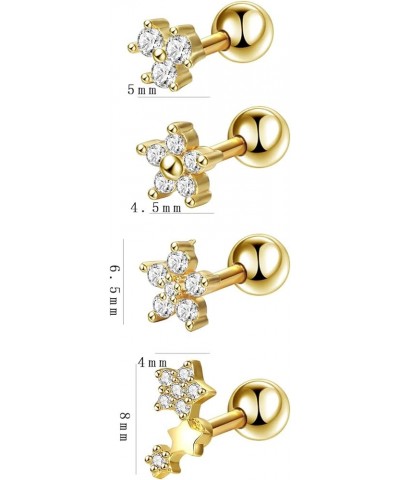 4pcs mix sterling silver 925 cartilage earring flower gold $12.38 Body Jewelry