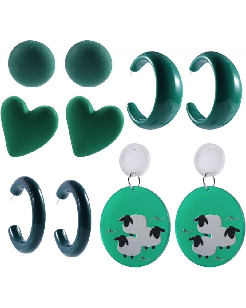 5 Pairs Earrings for Women Girls Candy Color Party Cute Stud Earings Set 5 Pairs heart Green Zinc $6.37 Earrings