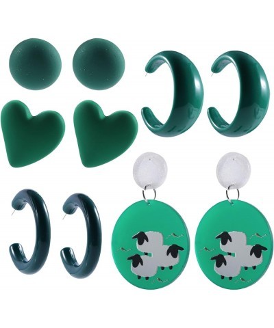 5 Pairs Earrings for Women Girls Candy Color Party Cute Stud Earings Set 5 Pairs heart Green Zinc $6.37 Earrings