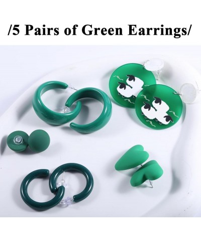 5 Pairs Earrings for Women Girls Candy Color Party Cute Stud Earings Set 5 Pairs heart Green Zinc $6.37 Earrings