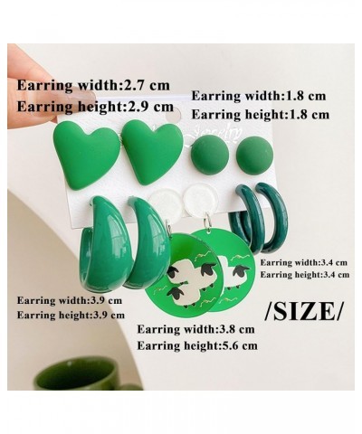 5 Pairs Earrings for Women Girls Candy Color Party Cute Stud Earings Set 5 Pairs heart Green Zinc $6.37 Earrings